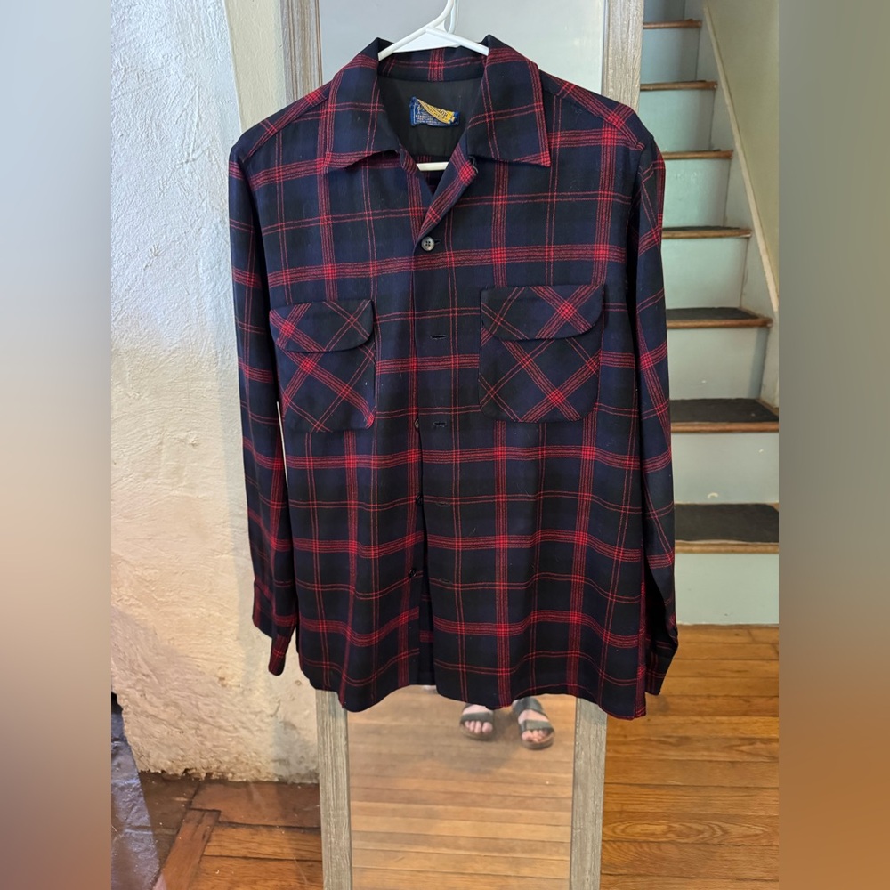 Vintage Pendleton Blue and Red Plaid Wool Shirt